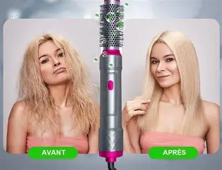 brosse chauffante lissante accessoires sèche cheveux 5 en 1 grise et mauve