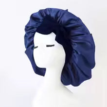 Bonnet soyeux bleu marine de nuit en satin avec nœud  pour protéger les cheveux