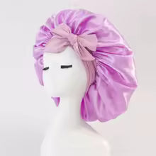 Bonnet soyeux de nuit en satin avec nœud  pour protéger les cheveux