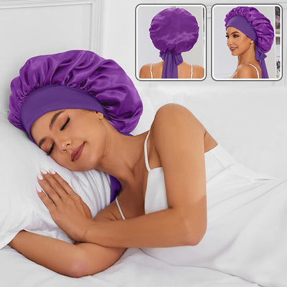 Bonnet en satin de couleur mauve protégeant vos cheveux pendant  toute la nuit