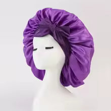 Bonnet soyeux de nuit en satin violet   pour protéger les cheveux la nuit