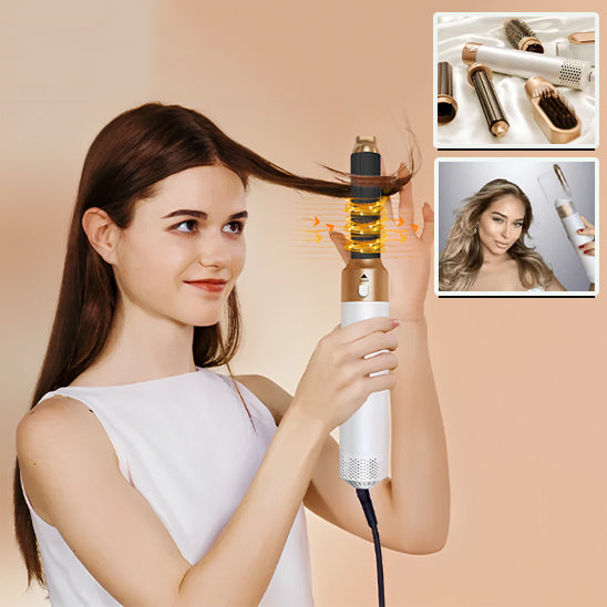fer a friser ,boucleur ensemble accessoires sèche cheveux 5 en 1 blanc et or