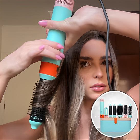 brosse à air chaud sèche-cheveux accessoires 5 en 1 avec  sa boite de rangement 