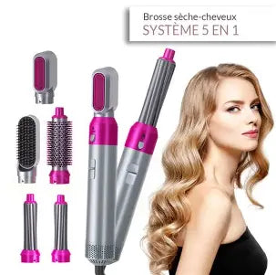 Brosse sèche cheveux gris et mauve-rose système 5 en 1